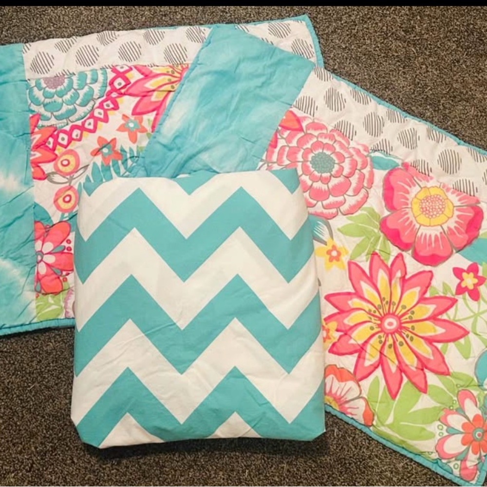 Colorful Floral and Chevron Duvet Cover Set with Matching Pottery Barn Shams